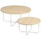 Juego de 2 Mesas de Centro Ø65x32 cm y Ø45x26 cm con Encimera de Madera y Patas de Metal Natural y Blanco
