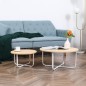 Juego de 2 Mesas de Centro Ø65x32 cm y Ø45x26 cm con Encimera de Madera y Patas de Metal Natural y Blanco