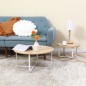 Juego de 2 Mesas de Centro Ø65x32 cm y Ø45x26 cm con Encimera de Madera y Patas de Metal Natural y Blanco