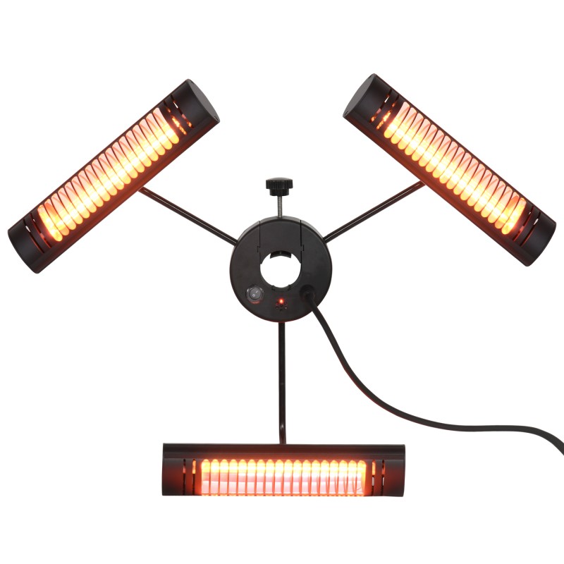 Calefactor Eléctrico Exterior por Infrarrojos con Control Remoto y 1000W/2000W/3000W Sombrilla Ø87x22cm Negro
