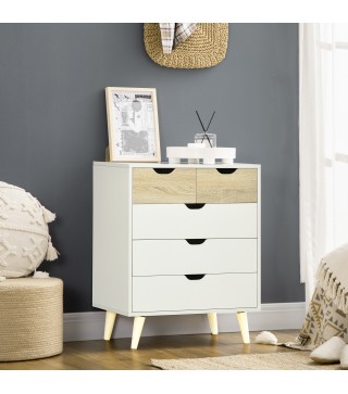 Cómoda con 5 Cajones Cajonera para Dormitorio Salón Estudio Estilo Moderno 60x40x77,5 cm Natural y Blanco