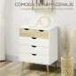 Cómoda con 5 Cajones Cajonera para Dormitorio Salón Estudio Estilo Moderno 60x40x77,5 cm Natural y Blanco