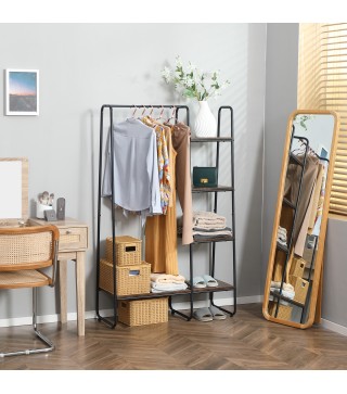 Perchero de Ropa de Madera con 4 Estantes y Barra para Colgar para Dormitorio Salón 101x39x160 cm Marrón Rústico