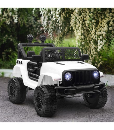 Coche Eléctrico para Niños de +3 Años Vehículo Todoterreno de Batería 12V con Control Remoto 100x65x72 cm Blanco