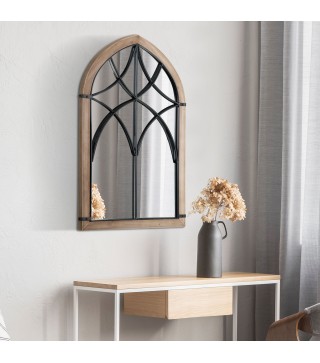 Espejo Decorativo de Pared de Madera 93x60 cm Espejo de Ventana con 2 Ganchos Estilo Vintage para Salón Dormitorio Comed