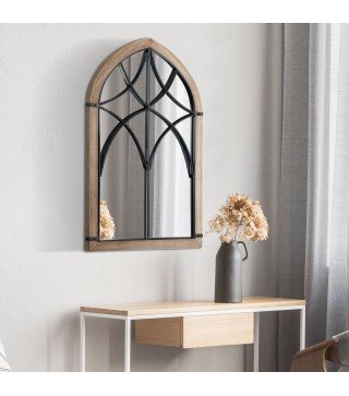 Espejo Decorativo de Pared de Madera 93x60 cm Espejo de Ventana con 2 Ganchos Estilo Vintage para Salón Dormitorio Comedor Entra