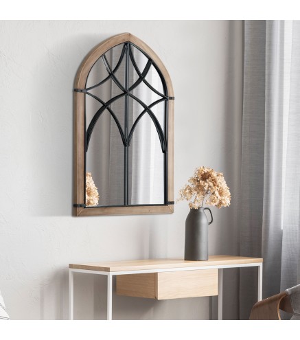 Espejo Decorativo de Pared de Madera 93x60 cm Espejo de Ventana con 2 Ganchos Estilo Vintage para Salón Dormitorio Comedor Entra