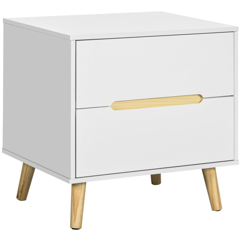 Mesita de Noche con 2 Cajones y Patas de Madera Mesilla de Noche Estilo Moderno 50x40x50,5 cm Blanco Mesita de Noche con 2 Cajones y Patas de Madera Mesilla de Noche Estilo Moderno 50x40x50,5 cm Blanco