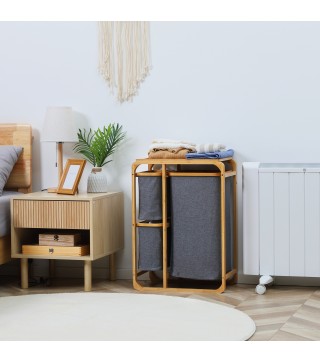 Cesto para Ropa Sucia de Bambú Cesta para la Colada con 3 Bolsas de Tela Extraíbles 50x32x69,7 cm Gris