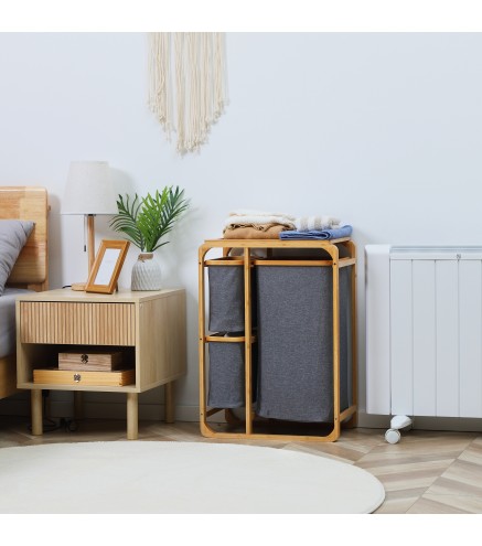Cesto para Ropa Sucia de Bambú Cesta para la Colada con 3 Bolsas de Tela Extraíbles 50x32x69,7 cm Gris