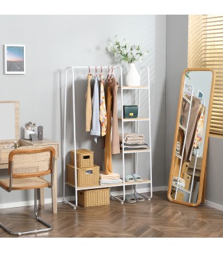 Perchero de Ropa de Madera con 5 Estantes y Barra para Colgar para Dormitorio Salón 101x39x160 cm Natural