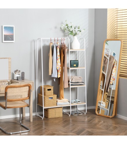 Perchero de Ropa de Madera con 5 Estantes y Barra para Colgar para Dormitorio Salón 101x39x160 cm Natural