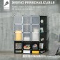 Armario Modular Organizador Portátil con 16 Compartimentos y 2 Barras de Colgar Ropa Negro y Blanco