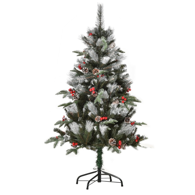 Árbol de Navidad Artificial 120 cm con 266 Ramas 27 Piñas y 27 Bayas Decoración Navideña para Interiores Verde
