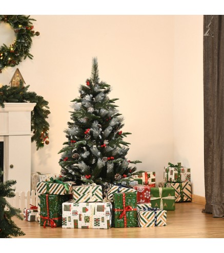 Árbol de Navidad Artificial 120 cm con 266 Ramas 27 Piñas y 27 Bayas Decoración Navideña para Interiores Verde