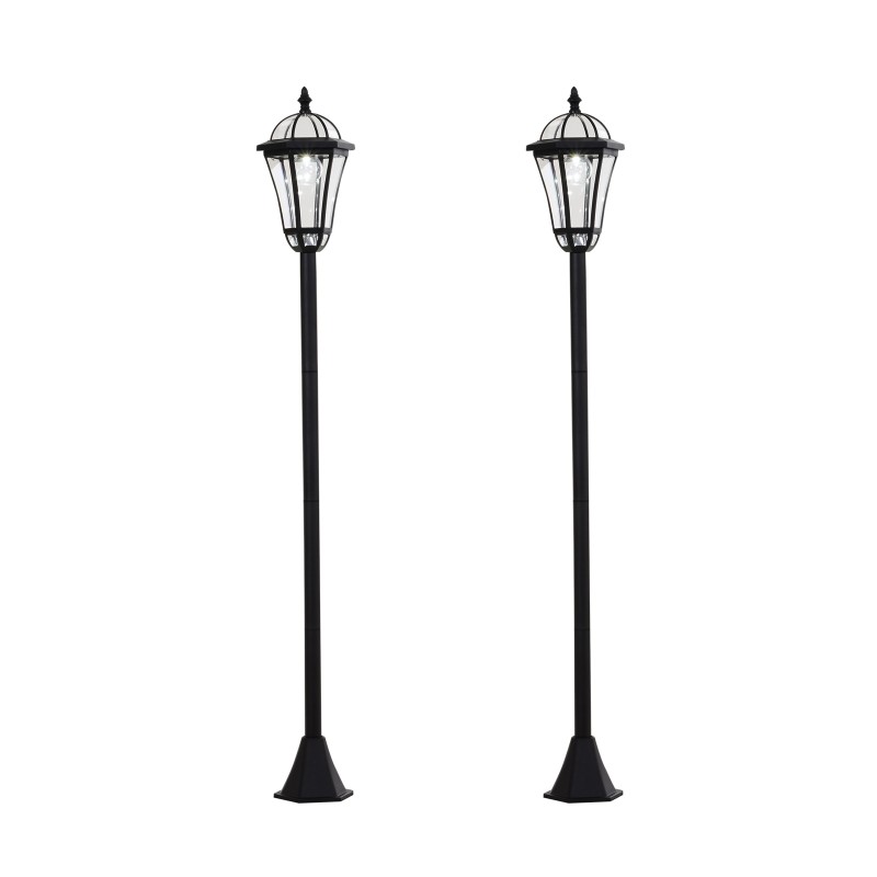 2 Farolas Solares de Jardín con Luz LED Blanca 6000K IP44 Set de 2 Farolas de Exterior 18,5x18,5x129 cm Negro