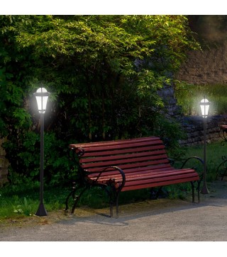 2 Farolas Solares de Jardín con Luz LED Blanca 6000K IP44 Set de 2 Farolas de Exterior 18,5x18,5x129 cm Negro