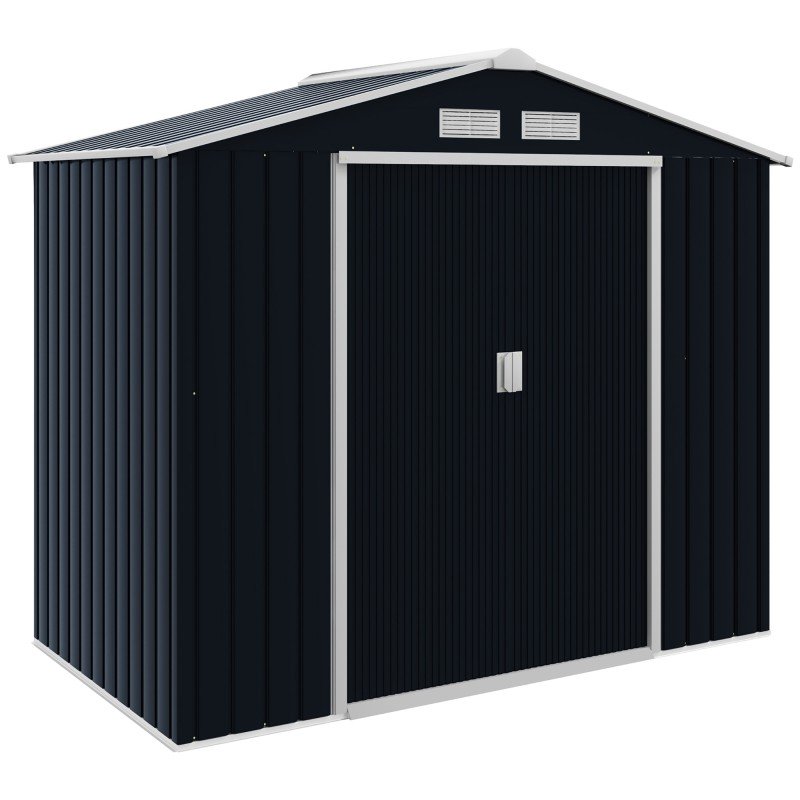 Caseta de Jardín 213x130x185 cm Cobertizo Metálico de Exterior para Almacenamiento de Herramientas Gris Oscuro Caseta de Jardín 213x130x185 cm Cobertizo Metálico de Exterior para Almacenamiento de Herramientas Gris Oscuro