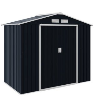 Caseta de Jardín 213x130x185 cm Cobertizo Metálico de Exterior para Almacenamiento de Herramientas Gris Oscuro