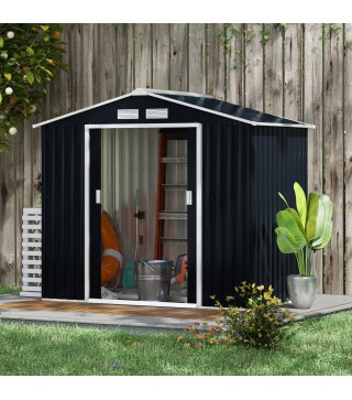 Caseta de Jardín 213x130x185 cm Cobertizo Metálico de Exterior para Almacenamiento de Herramientas Gris Oscuro