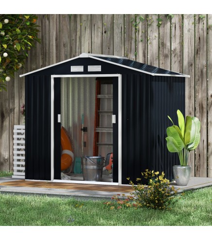 Caseta de Jardín 213x130x185 cm Cobertizo Metálico de Exterior para Almacenamiento de Herramientas Gris Oscuro