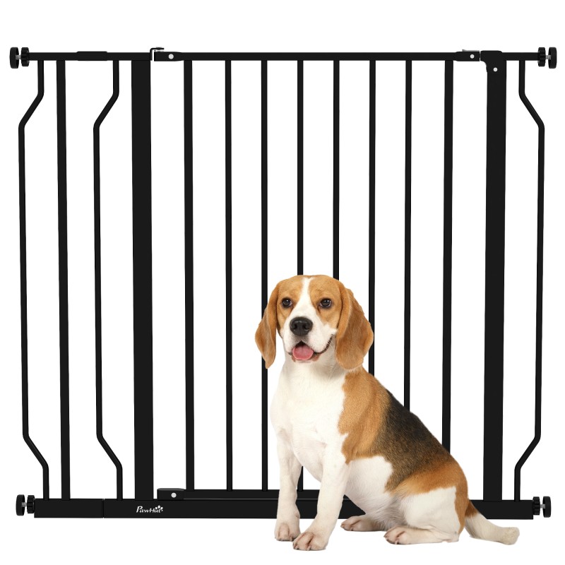 Barrera de Seguridad para Perros con 2 Extensiones Montaje a Presión Doble Bloqueo para Puerta Escalera 75-95 cm Negro