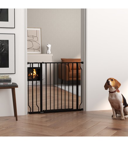Barrera de Seguridad para Perros con 2 Extensiones Montaje a Presión Doble Bloqueo para Puerta Escalera 75-95 cm Negro