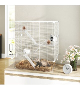 Jaula para Animales Pequeños con Múltiples Niveles Bandeja y Accesorios Incluidos 73x47x80 cm Blanco