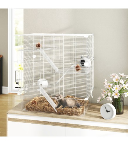 Jaula para Animales Pequeños con Múltiples Niveles Bandeja y Accesorios Incluidos 73x47x80 cm Blanco