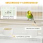 Jaula para Pájaros de 2 Niveles con Paneles Acrílicos Comederos Perchas Ruedas y Estante Inferior 48x46x134,5 cm Blanco