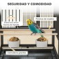 Jaula para Pájaros con Paneles Acrílicos Comederos Soporte Ruedas y Estante Inferior 48x46x83 cm Negro