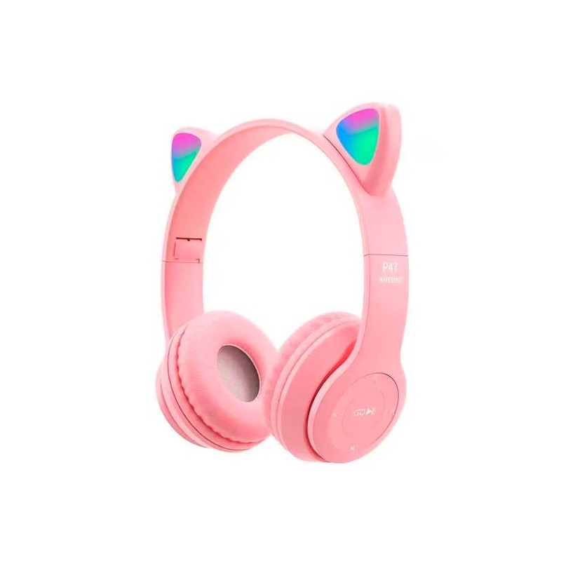 CASCOS AURICULARES OREJAS INALÁMBRICOS ROSA+CAJA