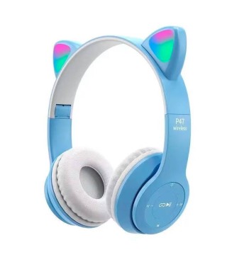 CASCOS AURICULARES OREJAS INALÁMBRICOS AZUL+CAJA