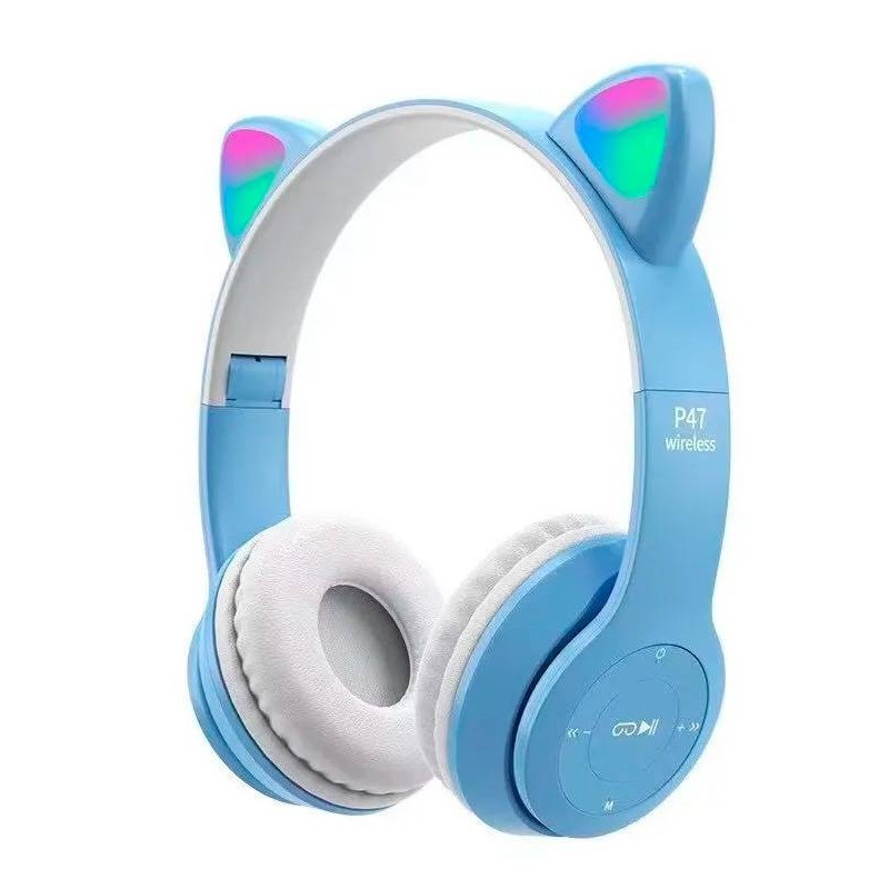 CASCOS AURICULARES OREJAS INALÁMBRICOS AZUL+CAJA