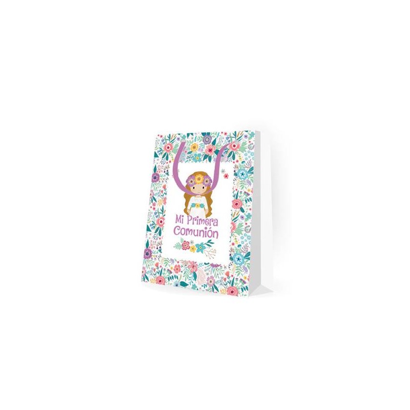 BOLSA DE PAPEL FLORES COMUNIÓN NIÑA
