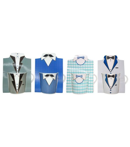 SET 12 TAZAS ESMOQUIN HOMBRE EN BOLSA REGALO
