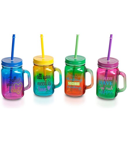 JARRA DE CRISTAL CON CAÑA MULTICOLOR ALL YOU NEED