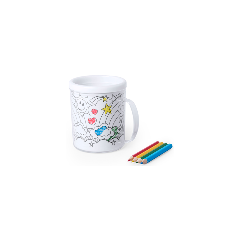 TAZA PARA COLOREAR 320 ML + 4 LÁMINAS + LÁPICES TAZA PARA COLOREAR 320 ML + 4 LÁMINAS + LÁPICES
