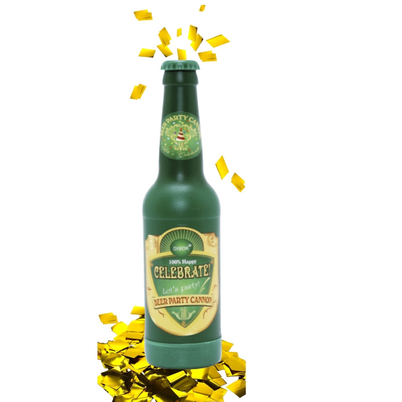 CAÑON CONFETIS DORADO EN FORMA BOTELLA CERVEZA CAÑON CONFETIS DORADO EN FORMA BOTELLA CERVEZA