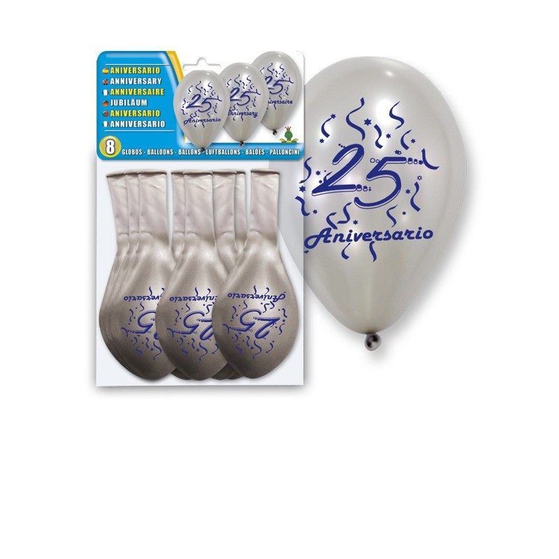 SET 8 GLOBOS PLATA "25 ANIVERSARIO" SET 8 GLOBOS PLATA "25 ANIVERSARIO"