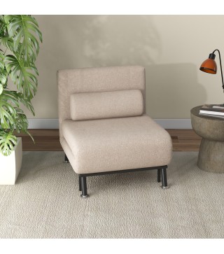 Sofá Cama Individual Plegable con Respaldo Ajustable de 5 Niveles Cojín y Tapizado de Lino Sintético 75x70x75 cm Beige