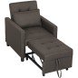 Sofá Cama de 1 Plaza Tapizado en Lino con Respaldo Ajustable de 3 Niveles y Almohada Acolchada 69x82,5x84 cm Marrón