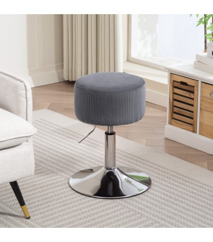 Taburete de Cocina Regulable en Altura 52-66 cm Tapizado en Pana Giratorio en 360° Gris