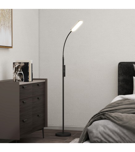 Lámpara de Pie LED Regulable con Temperaturas de Color Ajuste Continuo Control Remoto y Táctil Temporizador Negro