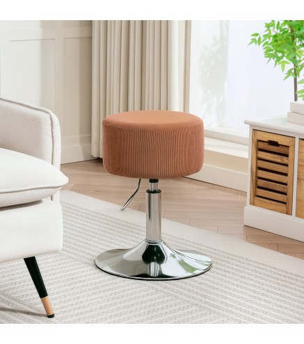 Taburete de Cocina Regulable en Altura 52-66 cm Tapizado en Pana Giratorio en 360° Marrón