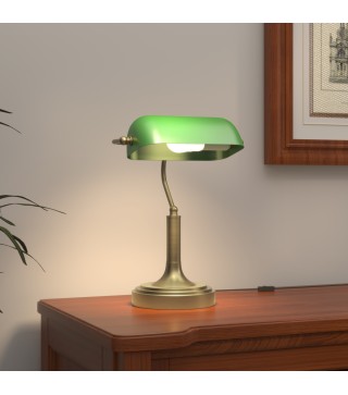 Lampara de Escritorio Banquero E27 con Pantalla Ajustable Interruptor Basculante para Hogar Oficina Biblioteca Verde