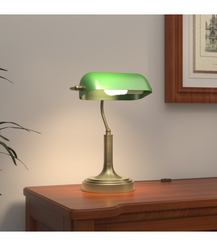 Lampara de Escritorio Banquero E27 con Pantalla Ajustable Interruptor Basculante para Hogar Oficina Biblioteca Verde