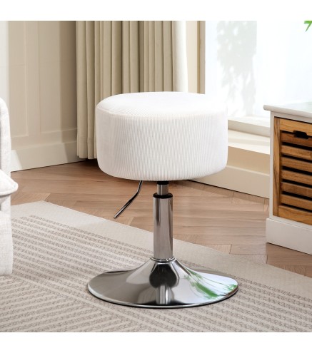 Taburete de Cocina Regulable en Altura 52-66 cm Tapizado en Pana Giratorio en 360° Blanco