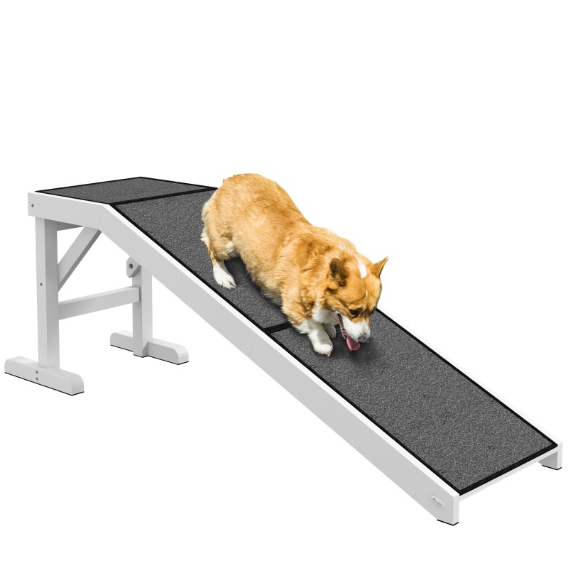 Rampa para Mascotas de Madera con Alfombra Antideslizante para Perros Pequeños o Mayores 152x40x50 cm Blanco y Gris Rampa para Mascotas de Madera con Alfombra Antideslizante para Perros Pequeños o Mayores 152x40x50 cm Blanco y Gris