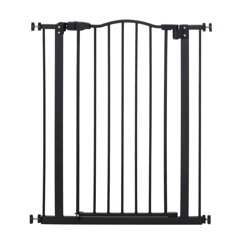 Barrera de Seguridad para Perros 74-80 cm con 2 Extensiones Montaje a Presión Doble Bloqueo para Puerta Escalera Negro
